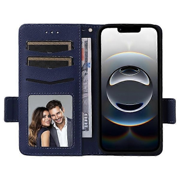 Kompatibelt Plånboksfodral för iPhone 16e, Flipfodral med Litchi-textur, PU-läder DarkBlue