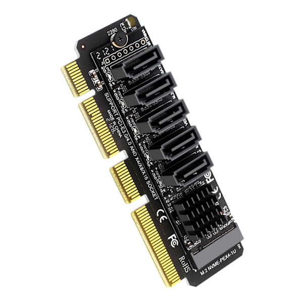 PCI-E til Sata Adapterkort 5 Porter for PCI-E X4 PCI-E X8 PCI-E X16 Støtte /Windows7/8/10 Multi-Sys