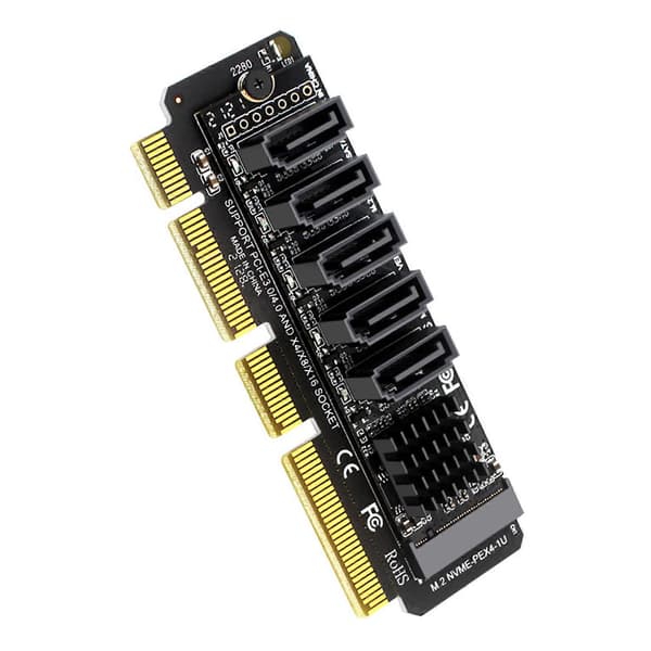 PCI-E till Sata Adapterkort 5 Portar för PCI-E X4 PCI-E X8 PCI-E X16 Stöd /Windows7/8/10 Multi-Sys