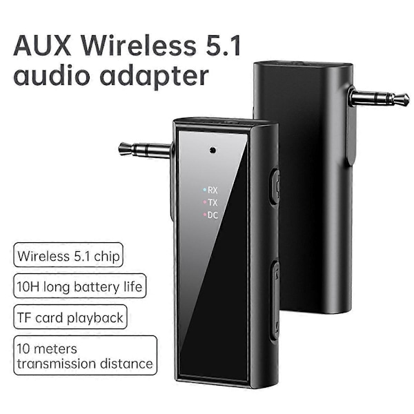 Bil Bluetooth Transmitter Receiver Bluetooth 5.1 AUX Adapter Bærbar Trådløs Lydadapter til Bil Hovedtelefoner Højttaler