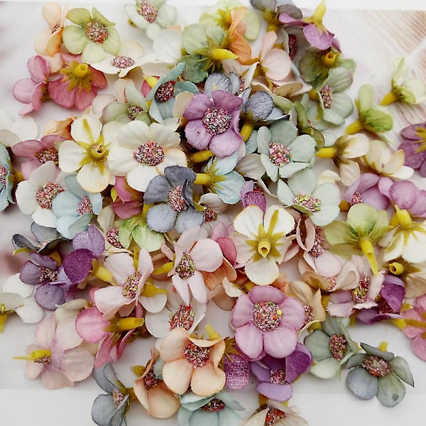 Sæt med 100 stk. flerfarvede dekorative kunstige blomsterhoveder til DIY boligdekoration kunstige blomster (2 cm, blandede farver)