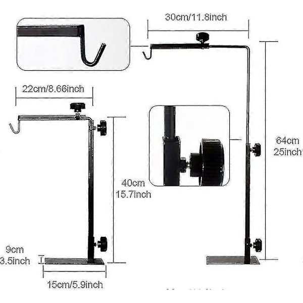 Reptil Lampeholder med Justerbar Base, Metal Gulvlampeholder til Habitat