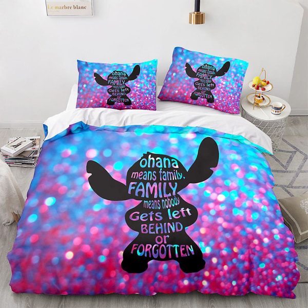 Stitch 3D Printet Sengesæt Dynebetræk Pudebetræk Børnegave Farve 7 AU DOUBLE 180x210cm