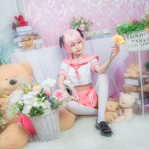 Astolfo Cosplay -asu naisille/tytöille Jk-univormu merimiespuku laskostettu hame animekoulupuvut Wig One size
