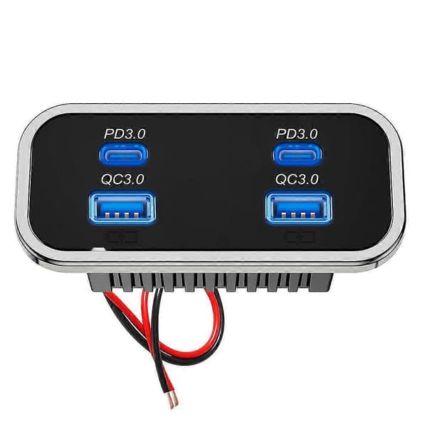 4 portar 12V RV USB-uttag Dubbel PD3.0 Typ-C Snabbladdning & QC3.0 Panel C