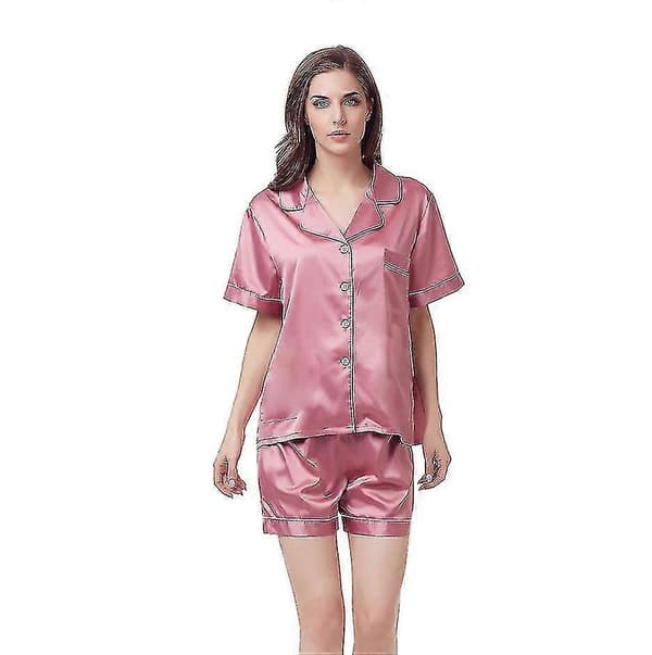 Satin Pyjamas Dam Kortärmad Sovkläder Skin red L