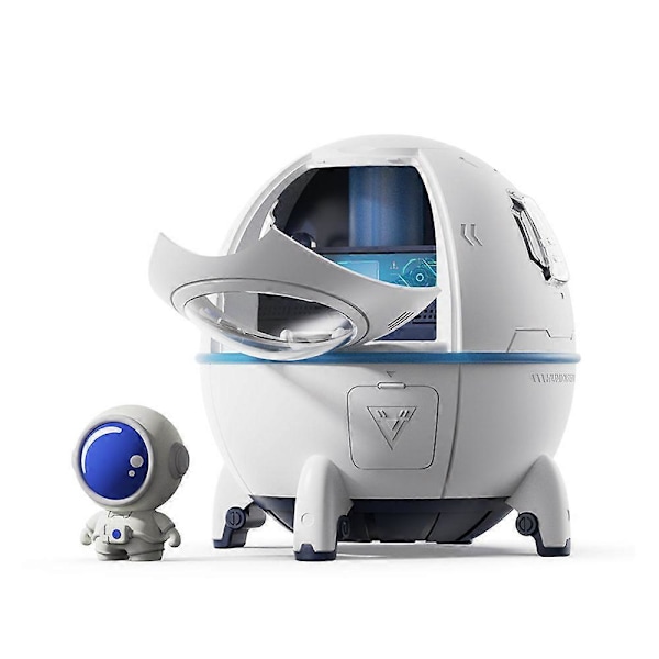 (Hvit) USB Astronaut Romkapsel Luftfukter Diffuser for Kontor Bærbar 220ml med Fargerikt LED Lys Julegave