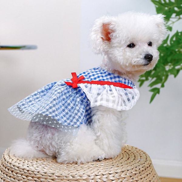 Rutet Kjole Hunde Prinsesse Kjole Hundekjole Bowknot Hundekjoler For Små Hunder Jente Blue S