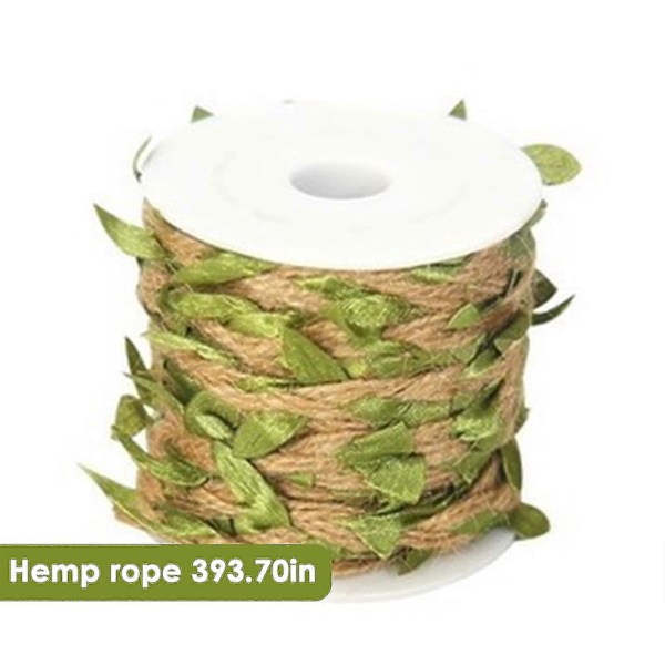 Jute Snor med Blade, 10m Naturlig Jute Snor med Kunstige Blade, Hessian Blad Bånd til DIY Håndværksdekoration