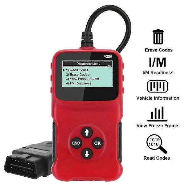 Obd2 Obdii V309 Skanneri Auton Vikakoodinlukija / Nollaaja Diagnostiikkatyökalu Toimii Useimmissa Vuoden 1996 Ja Uudemmissa Ajoneuvoissa