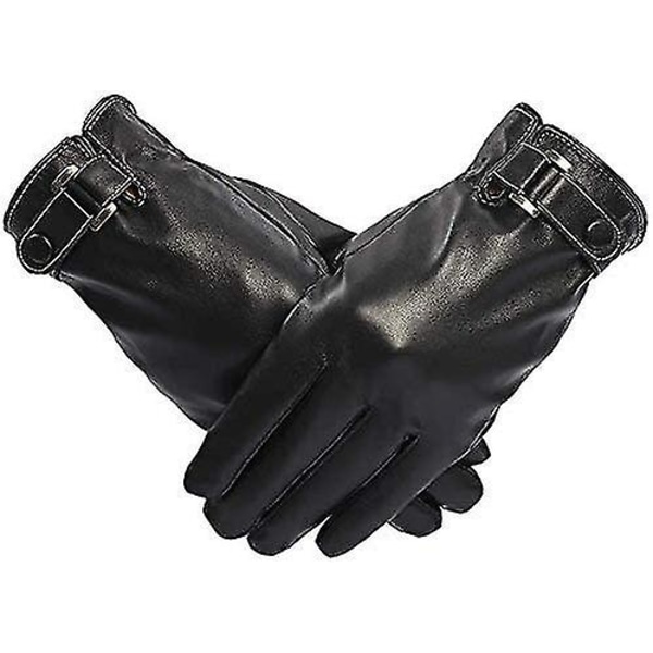 Sms-handskar i skinn för män med pekskärm Vintervarma svarta mjuka handskar Cashmere