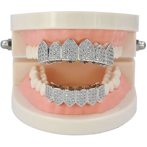 18k Guldpläterade Macro Pave Cz Iced-out Grillz Med Extra Gjutstänger Inkluderade