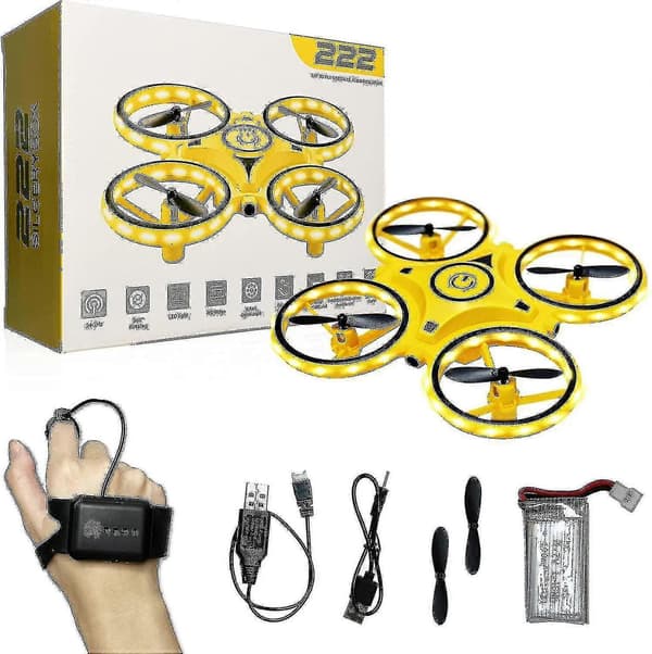 Mini Drone for Barn, gestkontroll Drone, håndopererte droner med sensor, innendørs drone for barn, liten RC Quadcopter, 360 flips, med LED-lys - Yvan