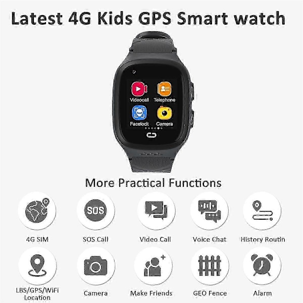 4G med GPS-tracker, videoopkald, et-tryks SOS-opkald, stemmechat, kamera, GPS-tracker-ur til børn