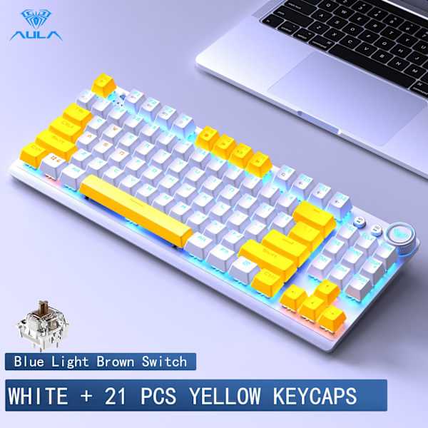 F3001 2.4G trådløst bluetooth kablet tre-mode tastatur mekanisk spil kontor trådløs baggrundsbelysning 87-tasters tastatur White Y Brown switch
