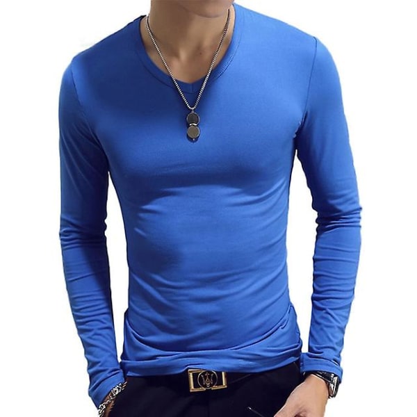 Pologenser for menn ensfarget slank elastisk tynn genser vår høst undertøy pologenser menn strikket bluse base t-skjorte topp Light blue 2 L