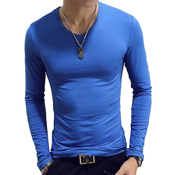 Rullekrave til mænd Ensfarvet Slim Elastisk Tynd Pullover Forår Efterår Undertøj Rullekrave Mænd Strik Bluse Base T-shirt Top Light blue 2 XL