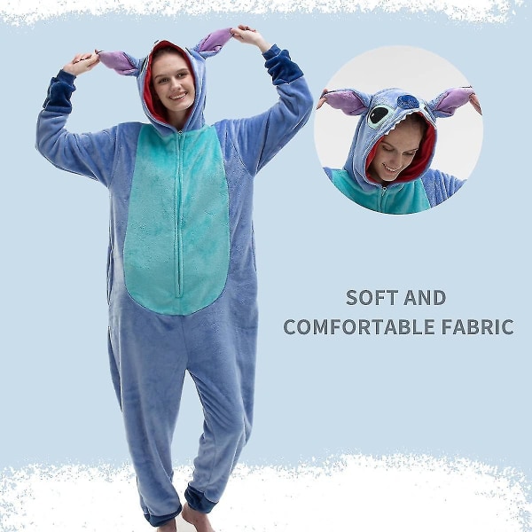 Flanellinen Cosplay Eläin One-Piece Halloween-asu Pyjama Oloasu BlueStitch L