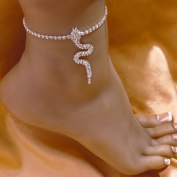 Stonefans Sparkling Rhinestone Snake Pendant Anklet Dame Boho Beach Curve Anklet Gold-color