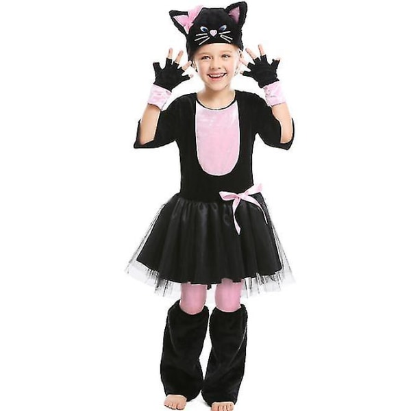 Kostym för flicka rosa svart kattklänning Halloween Karneval Party Mardi Gras Cosplay 145-155CM