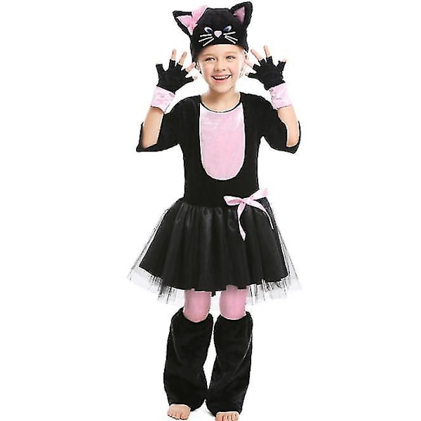 Kostyme for jente rosa svart katt kjole drakt Halloween karneval party Mardi Gras Cosplay 120-130CM