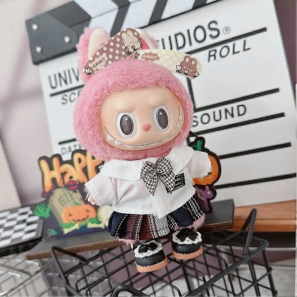 17cm Mini Plyschdockas Kläder Outfit Tillbehör För Korea Kpop Exo Labubu Idol Dockor Läderjacka Set Kläder Gåva 07 balck canva shoes