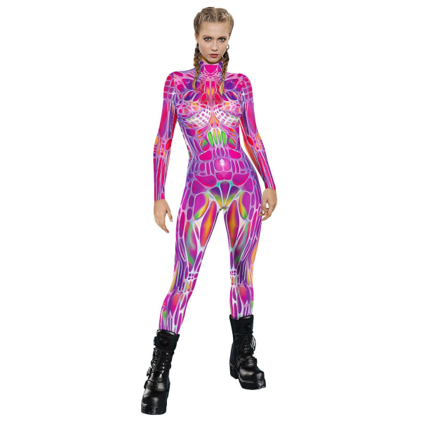 Kvinder Robot Punk Skelet Cyberpunk Steampunk Sexet Slank Jumpsuit Catsuit Cosplay Kostumer Zentai Bodysuit Fancy Dress Halloween E L