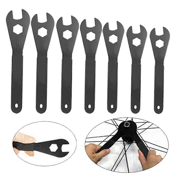 POJKE 7st Cykelnav Konnyckel Hjulaxel Pedalnyckel Reparationsverktyg 13-19mm Cykelhuvud Öppen Kon S