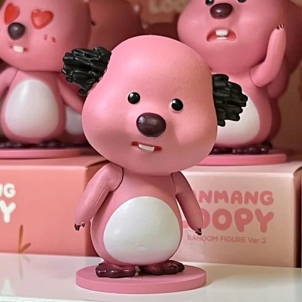 Korea Zanmang Loopy Mystery Blind Box Kawaii Rosa Bäver 6.5CM PVC Action Figur Docka Leksaker Söt Loopy Rum Bil Dekor Barn Present Random
