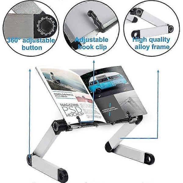 Justerbar Bogholder, Justerbar Højde og Vinkel, Ergonomisk Bogholder med Papirclips til Store Skolebøger, Musikbøger, Tablet, Madopskrifter