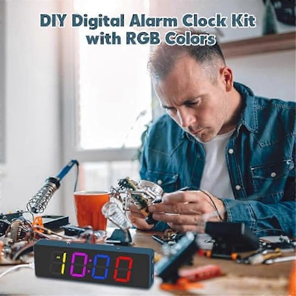 Lödningsövningskit, 4-siffrig digital väckarklocka med RGB färgglada lägen, DIY klocklödprojektkit
