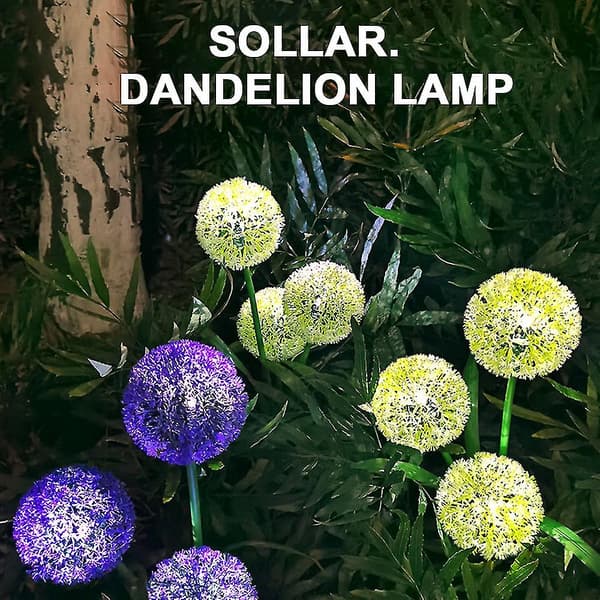 2 stk. solcellehavelamper med mælkebøtteblomsterdesign til haven