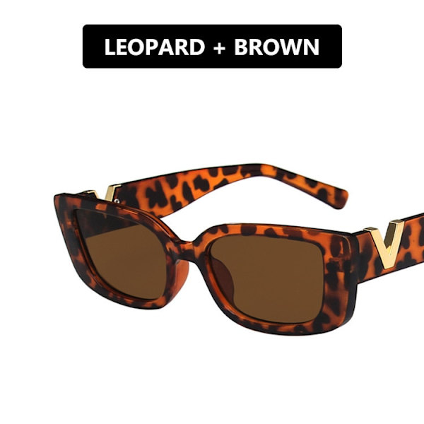 Retro Rektangulära Solglasögon Dam Vintage Små Bågar Solglasögon Dam Klassiska Svarta Fyrkantiga Leopard Brown Style2