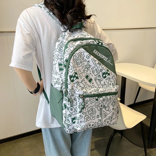 Moteriktig Jentete Graffiti Design Ryggsekk Ungdomsskole College Skoleveske Laptop Ryggsekk Dame Herre Reiseveske black
