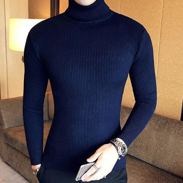 Herr Polotröjor Och Pullovrar Stickad Tröja Vinter Herr Pullover Ull Casual Enfärgade Kläder