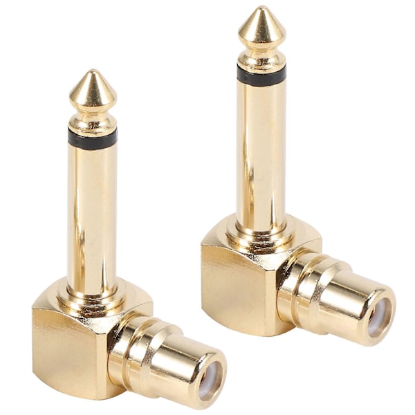 2-PACK RCA Honkontakt till 1/4 tum Mono Hankontakt Vinkelrät Ljudadapter, guld