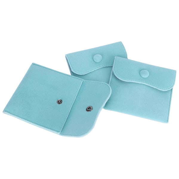 5 stk. Velvet Snap Button Taske Smykkeopbevaring Flannel Ruskind Gavepakke Pose Blå 10x10cm