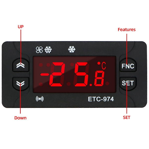 ETC-974 Digitaalinen lämpötilansäädin Mikrotietokone Termostaatit Jäähdytyshälytin 220V