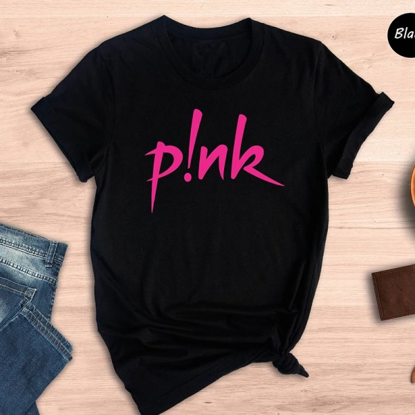 Pinkki kirjainpainettu naisten T-paita puuvillaa, musiikkifestivaali graafinen tee, puuvillaa 2023 Camisetas goottivaatteet naisten t-paita topit Black S