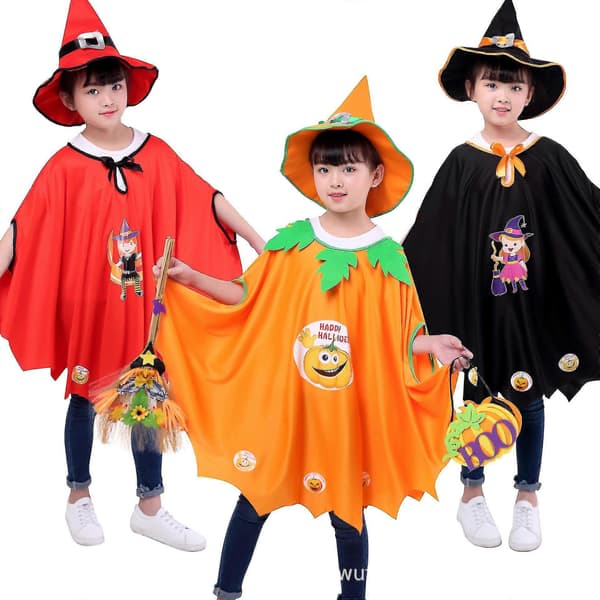 Halloween Børnekappe Heksekappe Seksstjernet Kappe Troldmand Græskarkappe Orange