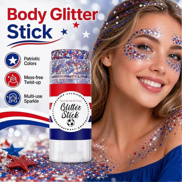 Patriotisk kroppsglittersticka - 4 juli röd vit blå glans E