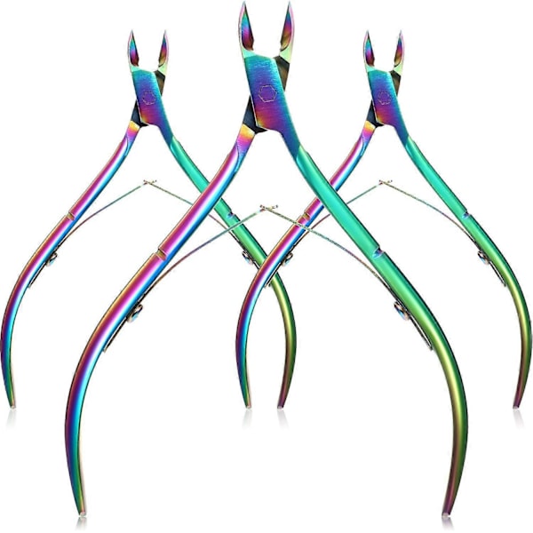 3-pack Nagelbandsklippare Nagelbandstång Spetsblad Nagelbandstrimmer Rostfritt Stål Nagelklippare (Regnbåge)