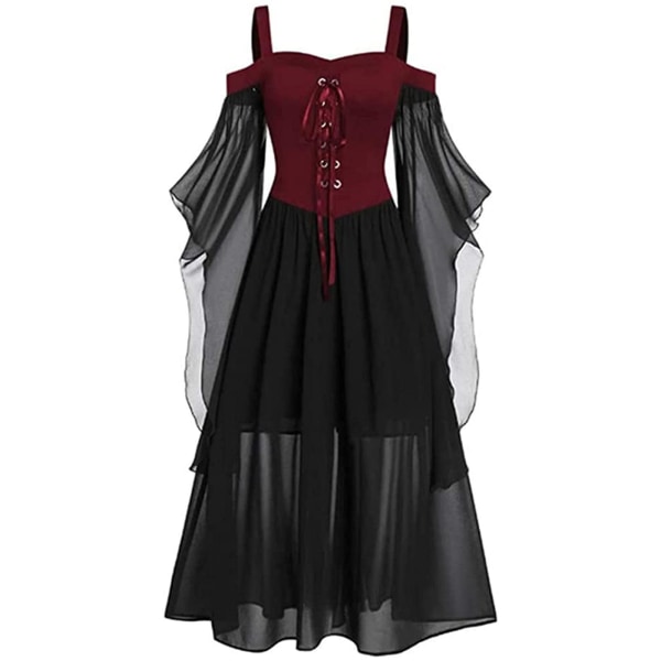 Halloween Medeltida Renässans Cosplay Kostymer Häxa Gotisk Pirat Viking Vestidos Bandage Klänning Uppklädd Fest Julklänning För Kvinnor Red 4XL