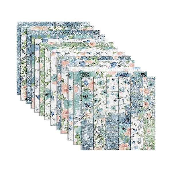 12x12 tuuman kaksipuolinen akvarellikukkakartonki, 24 arkkia kevätsininen ruusu scrapbook-paperi, varten