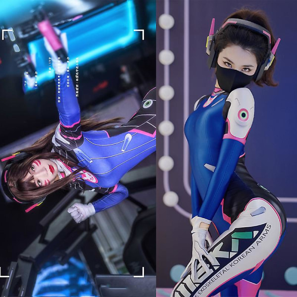 D.Va Cosplay Kostym Bodysuit Zentai Spel Kvinnor Sexig Vuxen Jumpsuit Peruk Vapen Hörlurar Komplett Dräkt Halloween Party Kostymer Kläder XL
