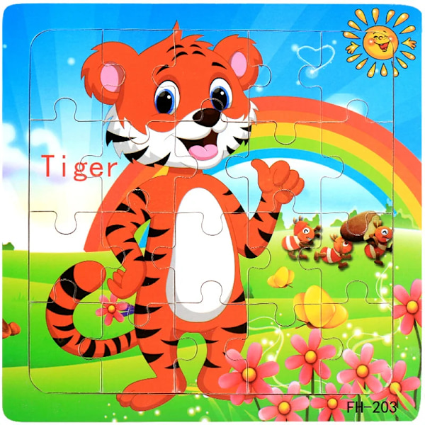 Uusi 20-osainen Montessori 3D-palapeli Sarjakuva Eläin Ajoneuvo Palapeli Puinen Palapeli Peli Varhaiskasvatus Lelut Lapsille Tiger