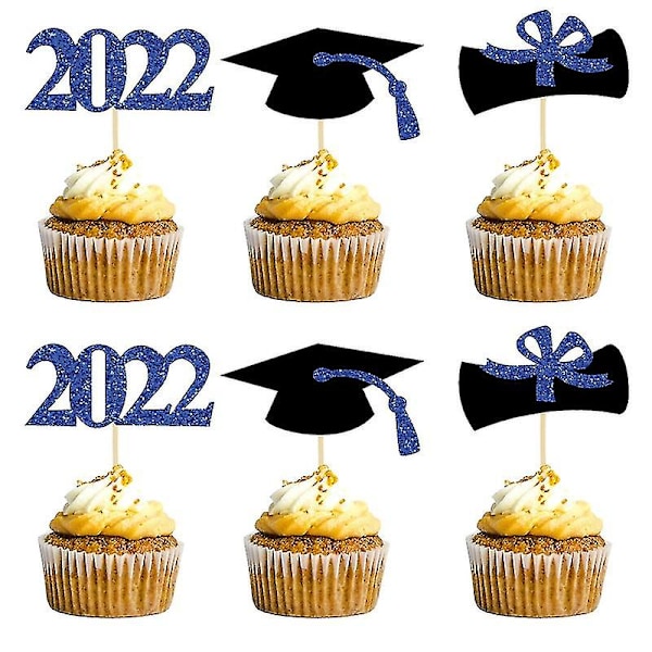 12 stk./sett 2022 Vakker Trencher Cap Form Kake Topper Gradueringsstil Dekorativt Papir Kake Topper For Fest Q