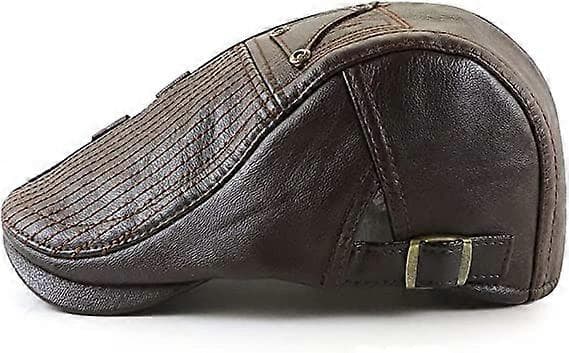 Mørk Curry Herre Flat Cap Hat Justerbar Flat Beret PU Læder 56-60cm