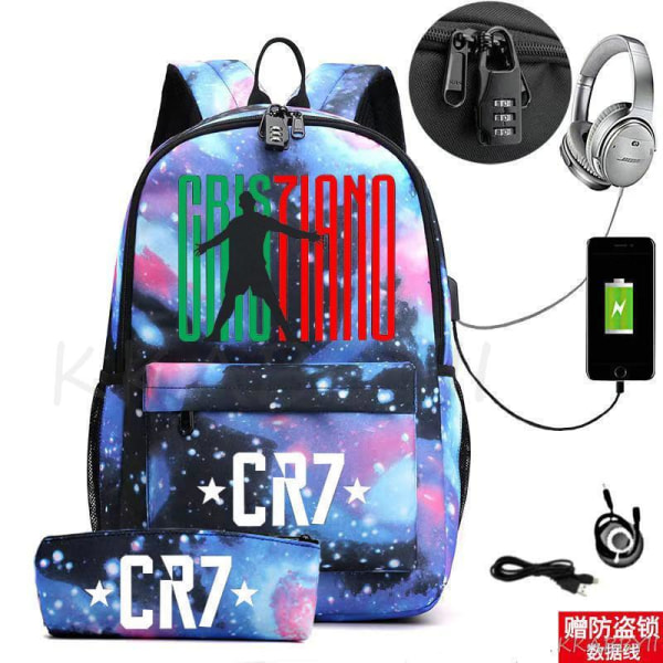 CR7 Ryggsäck Barnskolväska Canvas Studentryggsäck 2st White