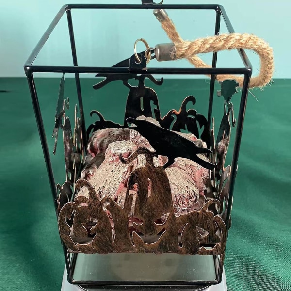Jern Ornament Lanternelykt Tre Hengende Halloween Ornamenter Camping Dekor Kullflammelampe pumpkin